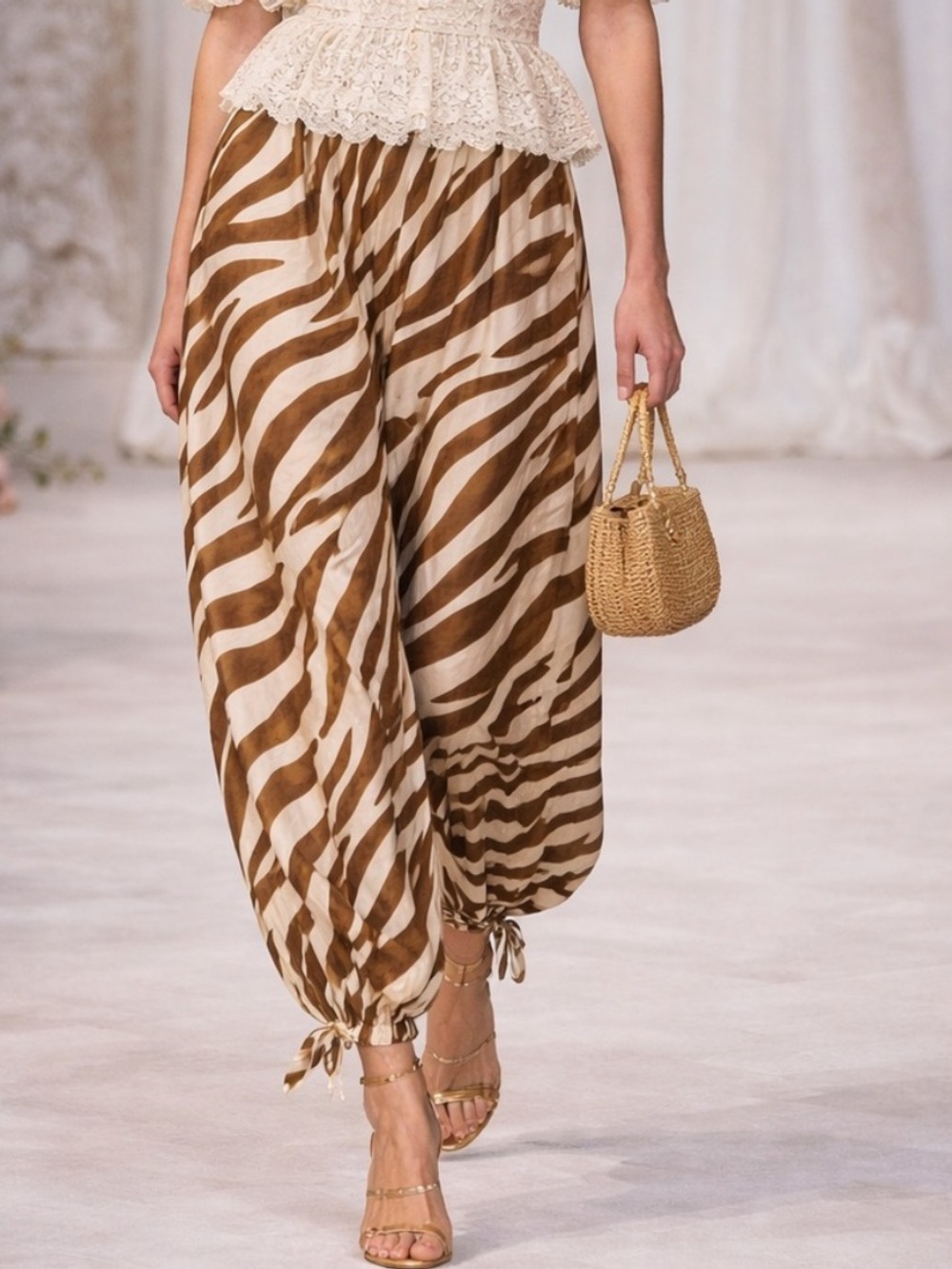 Galita Fashion Brown and Cream Zebra Print Harem Pants with Elastic Waist S